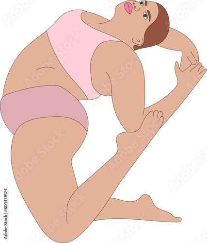 illustration girl toasty yoga sport asana orange background pose smile black white sketch art print drawing decorative shape standing pose figure pink purple