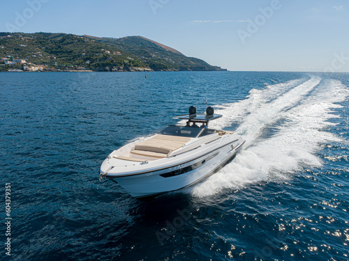 Aerial view of a luxury yacht in the mediterranean sea. napoli coast