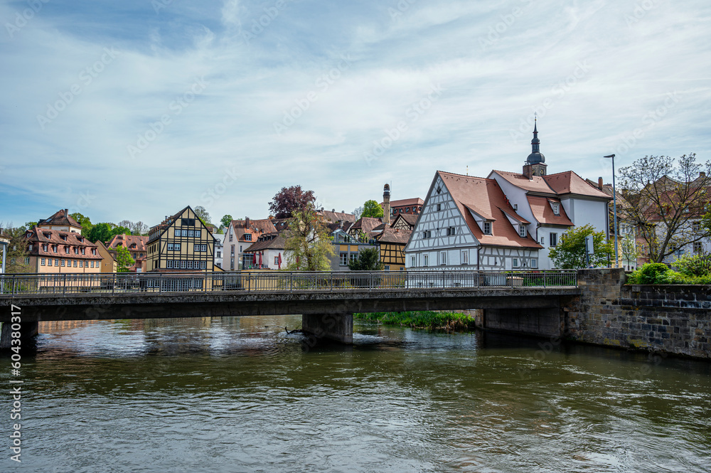 Historic old town with bridge and half-timbered houses in Bamberg, Germany