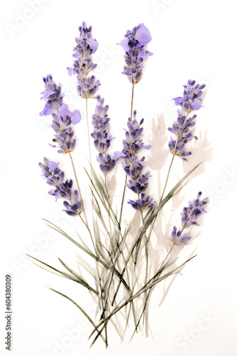 lavender pressed dried flowers in the style of watercolor on a white background - 2 3