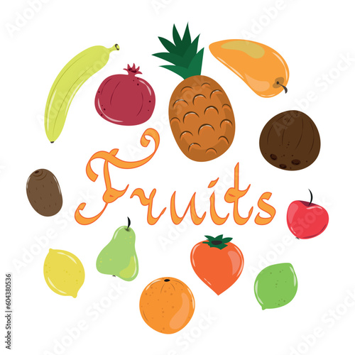 Illustration with different fruits with caption