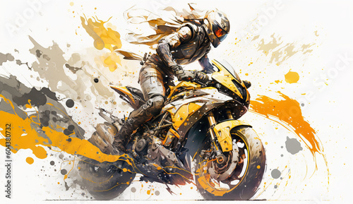 Driver motorcycle quad car  in the sand enduro watercolor drawing painting with IA generative