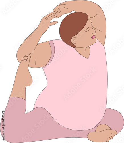 illustration girl toasty yoga sport asana orange background pose smile black white sketch art print drawing plus size woman 