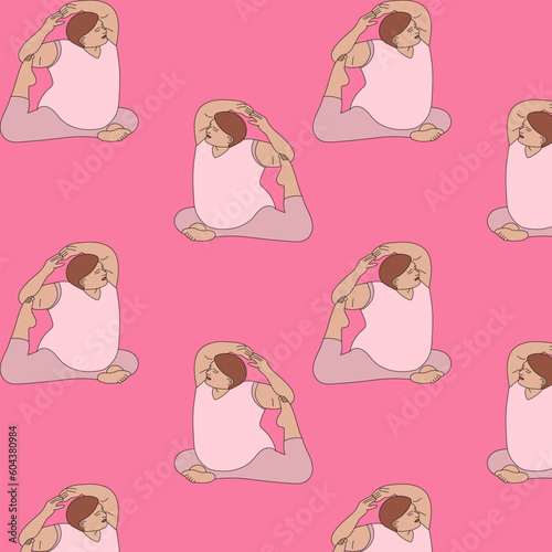 illustration girl toasty yoga sport asana orange background pose smile black white sketch art print drawing plus size woman 
