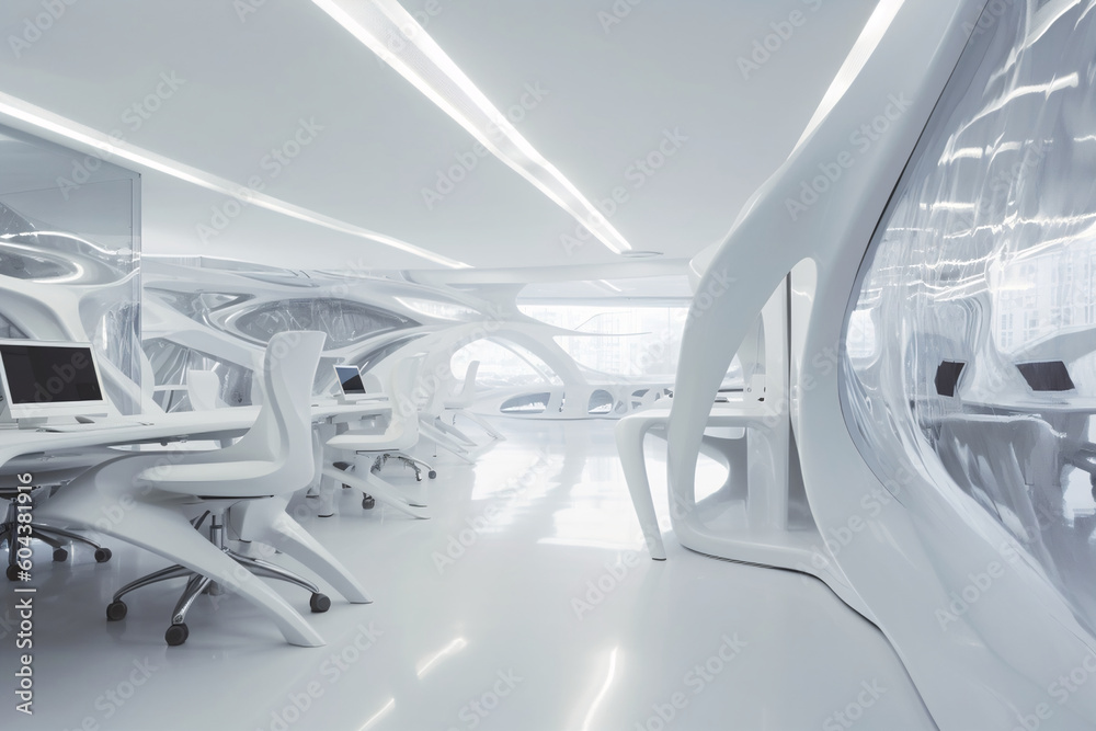 Obraz premium futuristic interior office space, generative ai