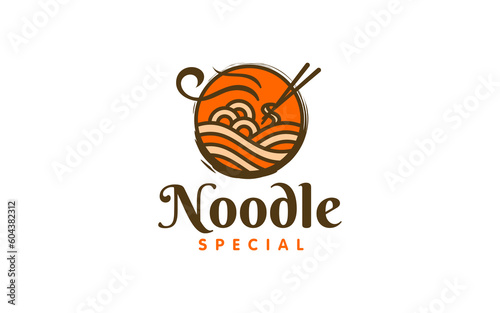 Illustration graphic vector of noodle food logo design template, suitable for business to fast food restaurants, Korean food, ramen, noodles, Japanese food, or any other company.