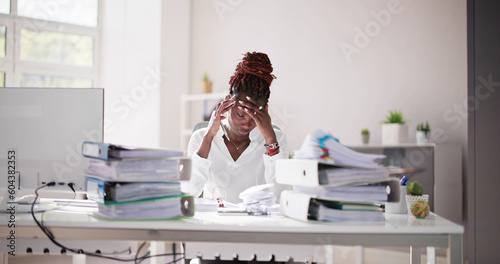 Workaholic Accountant Businesswoman With Headache