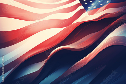 American flag waving in the wind. Digital illustration for your design. Abstract background. memorial day. 4th of July.  Generative ai