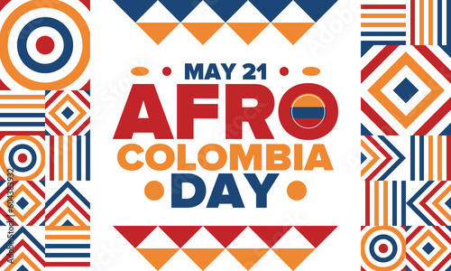 Afro-Colombian Day in Colombia. Celebrate annual in May 21. Freedom day poster. National holiday. Colombian flag. Afro-Colombian culture, history and heritage. Tradition pattern. Vector illustration