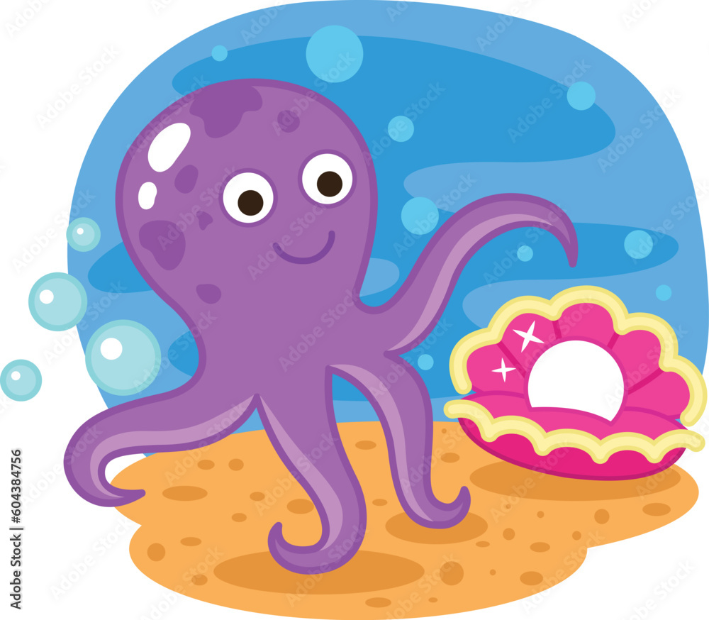 cute cartoon octopus character on white background illustration