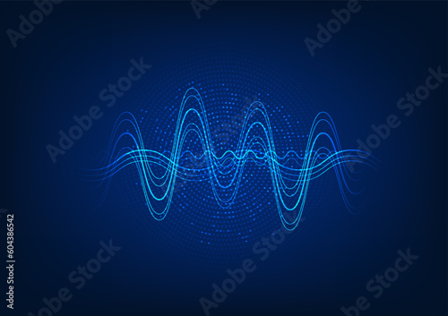 Sound wave technology background The waves overlap in many ways. The back is a gradation point. Focus on dark blue tones. to add luxury modern technology event poster