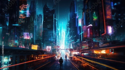 Enigmatic Night Journey  Exploring the Futuristic City Street