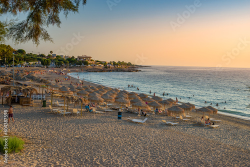 The Idyllic beach of Kyparissia towards the Ionian sea. Kyparissia is a lively coastal town located in Messenia, Peloponnese, Greece