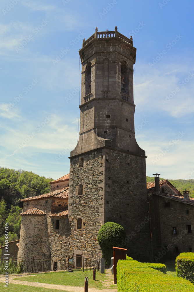 Old tower in Rupit, a beautiful medieval village near Barcelona