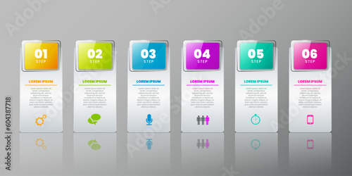 Infograph steps. Business diagram. Flowchart of process. 6 graph options. Six sequence numbers. Workflow chart templates. Strategy timeline. Plan infographic. Vector design background