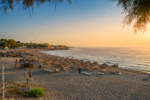 The Idyllic beach of Kyparissia towards the Ionian sea. Kyparissia is a lively coastal town located in Messenia, Peloponnese, Greece