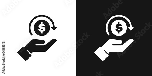 Fast cashback vector icon. Hand holding a coin, money back symbol