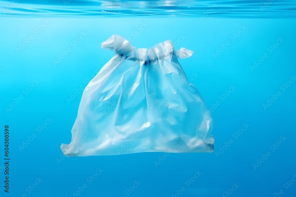 White plastic bag in the ocean or sea. Underwater waste. Pollution problems. Generative Ai. White plastic bag in the ocean or sea. Underwater waste. Pollution problems. Generative Ai.