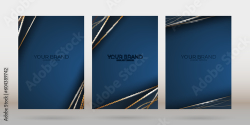 Modern cover design set. Premium vintage pattern with crack texture (grunge background). Luxury vector in black, gold, white colour for invite template, restaurant menu