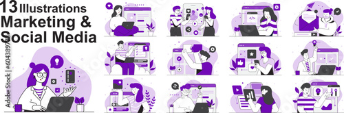 Marketing and Social Media Concept Illustration Set