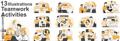 Teamwork Activities Concept Illustration Set