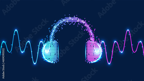 Headphone icon with wave cord