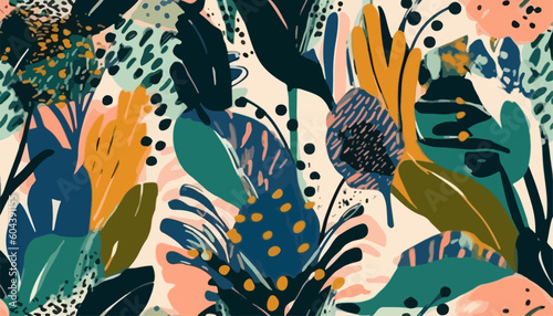 Modern abstract exotic plants pattern. Collage contemporary seamless pattern. Hand drawn ethnic style pattern © Eli Berr