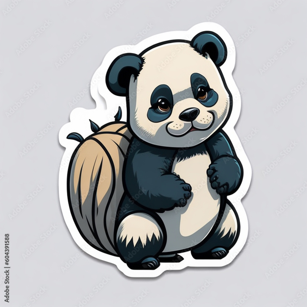 Obraz premium Cartoon character panda sticker is doing a cute action. Wear themed fashions and be in a happy mood. 