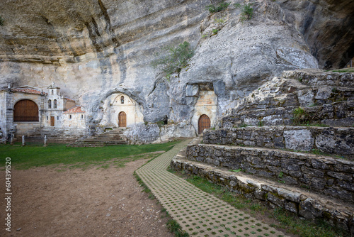 San Tirso and San Bernabé Hermitage carved into the limestone within Ojo Guareña, Merindad de Sotoscueva, province of Burgos, Castile and León, Spain photo