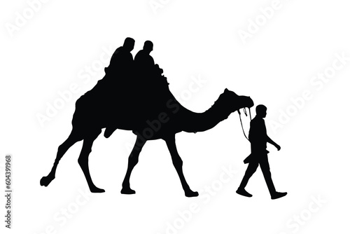Silhouette of a Camel and Cameleer. Camel vector illustration. Camel ride.