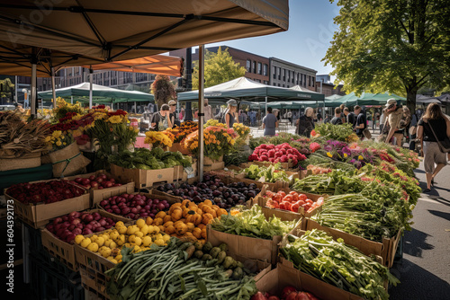farmers market with vibrant fruits and vegetables, concept of freshness, healthfulness, colorful array of freshly picked produce, nutritious and flavorful ingredients, food, cooking