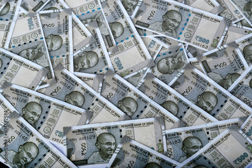 16 May 2023, Pune, India, Indian currency 500 rupees banknotes, business background India economy finance concept.