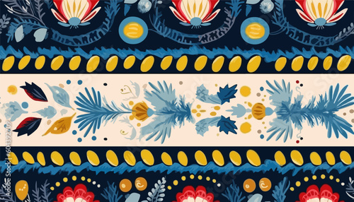 Ukrainian national style ornament abstract floral pattern. Collage contemporary hand drawn print