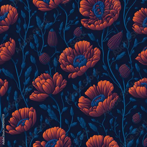 Pattern with poppies flowers. AI generated illusration
