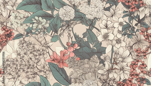 Vintage botanical wallpaper seamless pattern. Floral abstract print. Artistic seamless pattern. Fashionable template for design