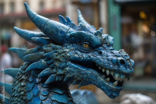 Blue dragon close up photography. AI generated © dragomirescu