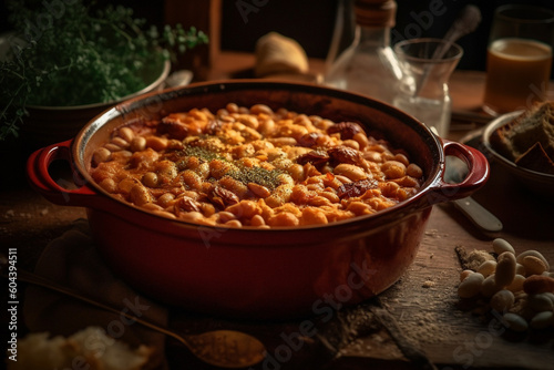 Tasty dish of beans on a plate product photography. Ai generated