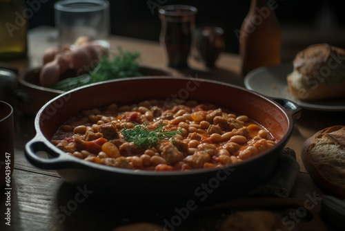 Tasty dish of beans on a plate product photography. Ai generated
