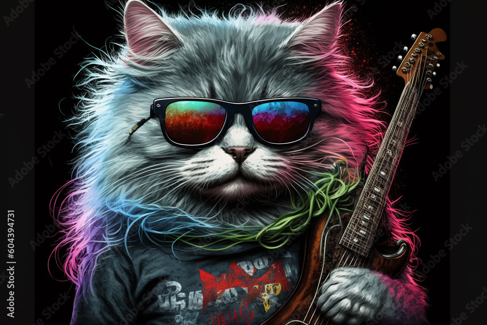 Funky and funny cat with sunglasses. Ai generated Funky and funny cat with sunglasses. Ai generated
