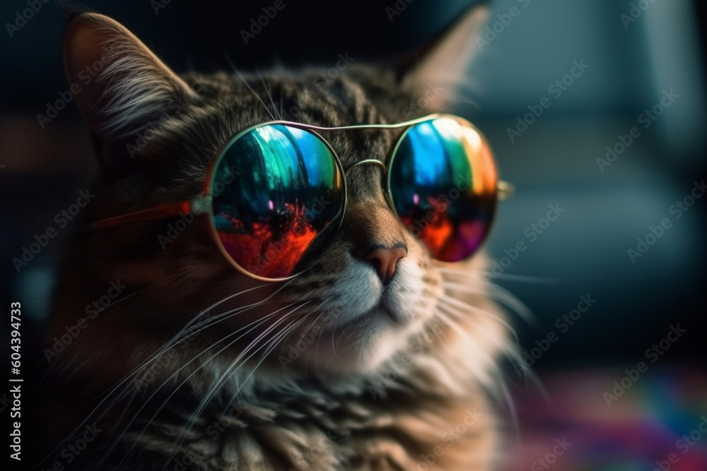 Funky and funny cat with sunglasses. Ai generated Funky and funny cat with sunglasses. Ai generated