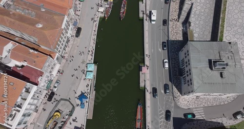 Top view of the central canal in downtown Aveiro, Portugal