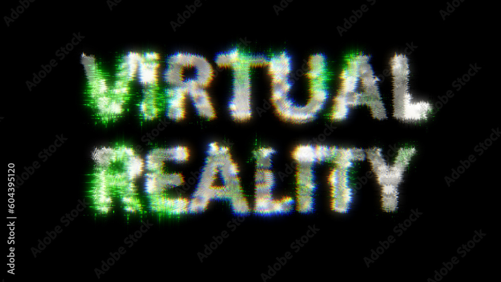 Obraz premium green cybernetic text VIRTUAL REALITY with noise distortion, isolated - object 3D illustration