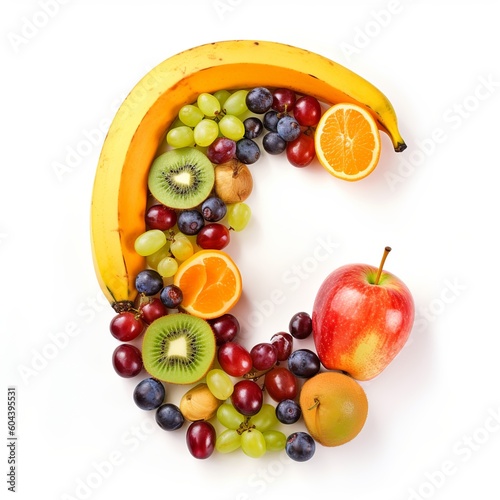 letter  alphabet  fruit  food  apple  orange  fresh  isolated  healthy  grape  banana  fruits  grapes  pineapple  diet  green  kiwi  white  ripe  red  pear  strawberry  generative ai