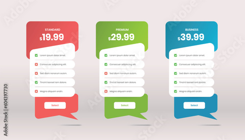 Minimalistic modern pricing comparison table with checklist for website