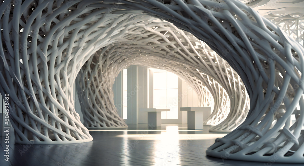 two curved arches in an open hallway is shown Stock Illustration ...