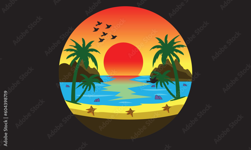 Summer time fun concept design. Creative background of landscape, panorama of sea and beach. Summer sale, post template