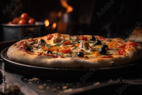 Deliciously Hot: Close-Up of a Freshly Baked Pizza with Mouthwatering Toppings