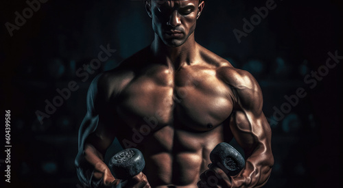 Muscular man holding dumbbells, ai generated artwork © Stefan