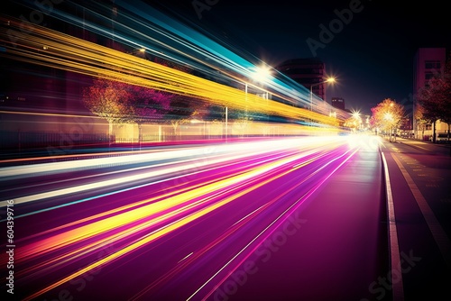 Capturing the Urban Energy: Mesmerizing Long Exposure Dynamic Speed Light Trails in the Cityscape, Generative AI.