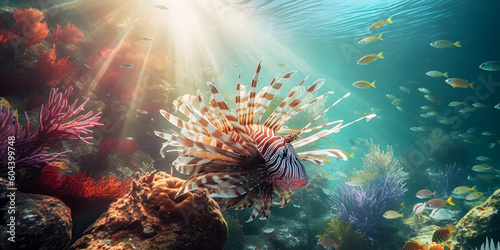 underwater worlds - colorful fishes swims underwater through the ocean